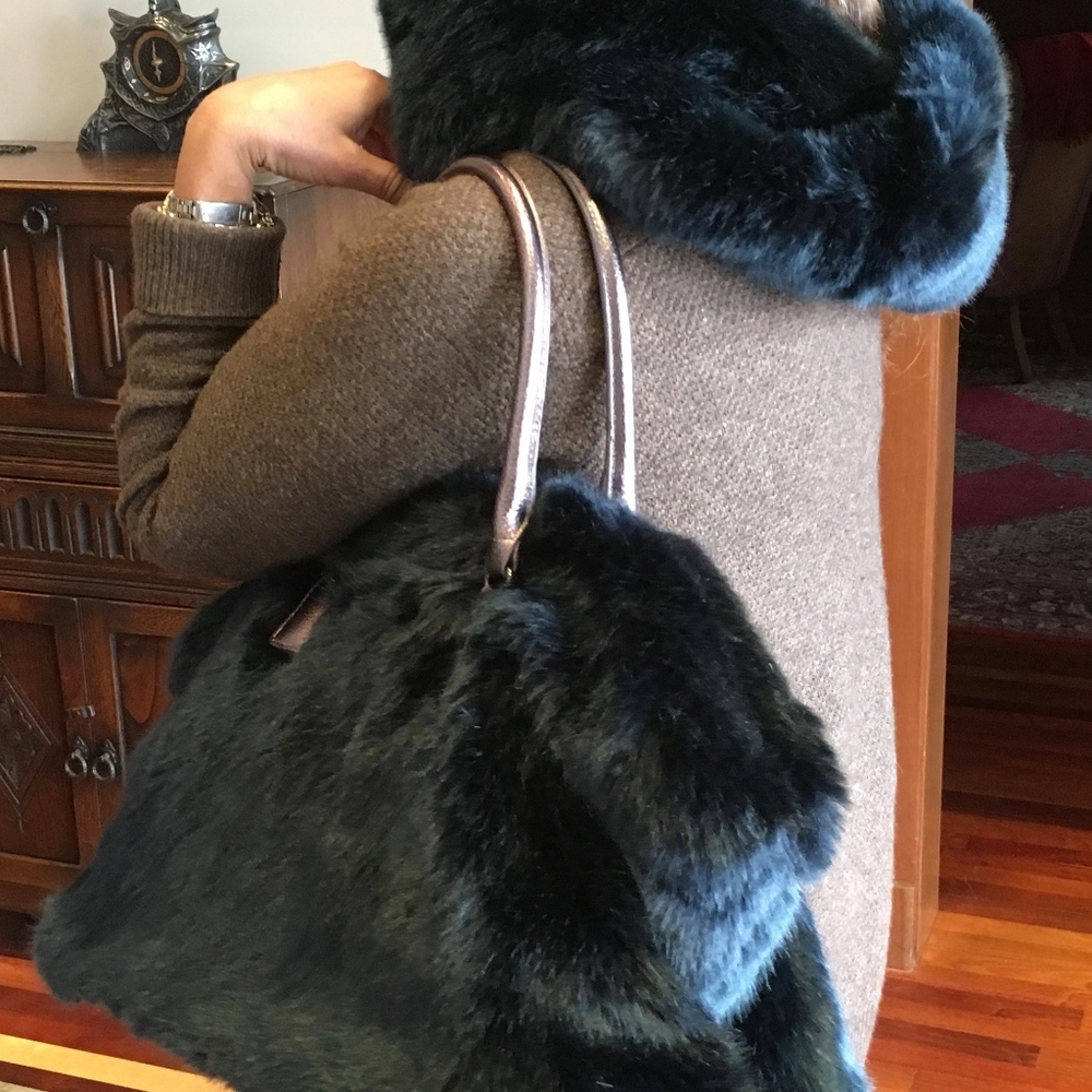Fabulous Furs Steel Blue faux Mink Purse & Scarf